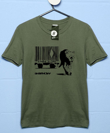 Banksy Barcode Big Cat Mens Graphic T-Shirt 8Ball